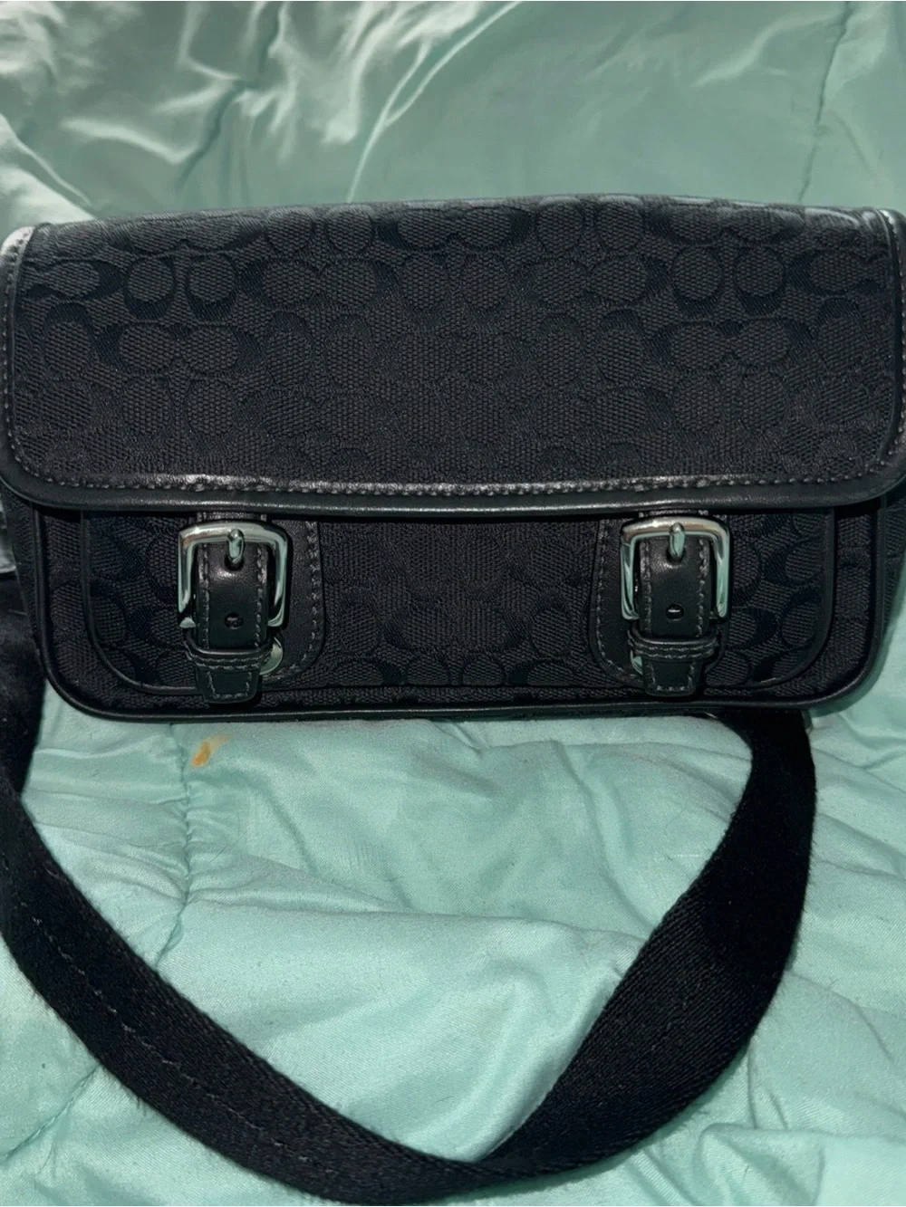 Vintage Coach Black Signature Canvas Buckle Crossbody